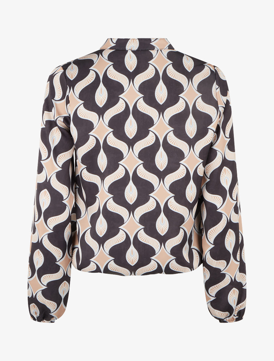 Top satiné à manches longues imprimé graphique - Noir - 2