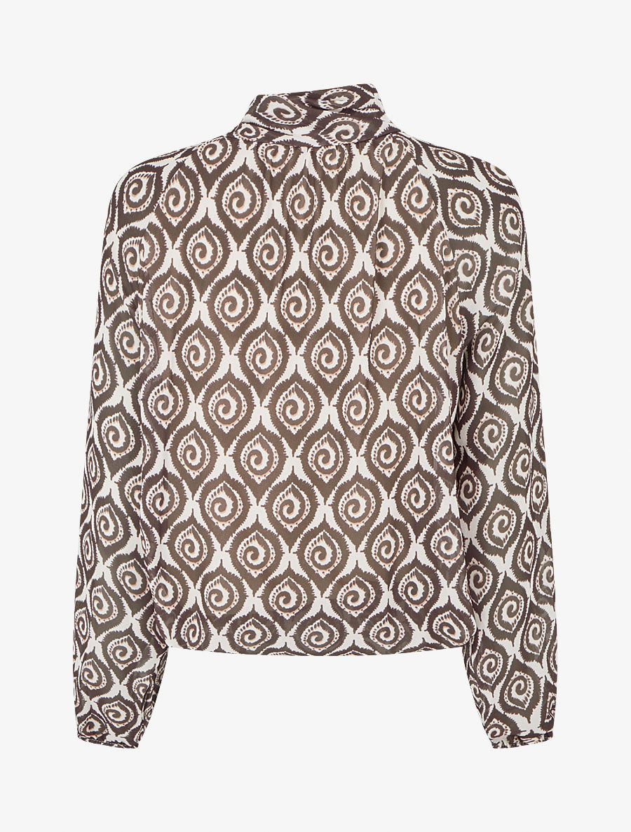 Top imprimé fantaisie à col lavallière - Marron - 2