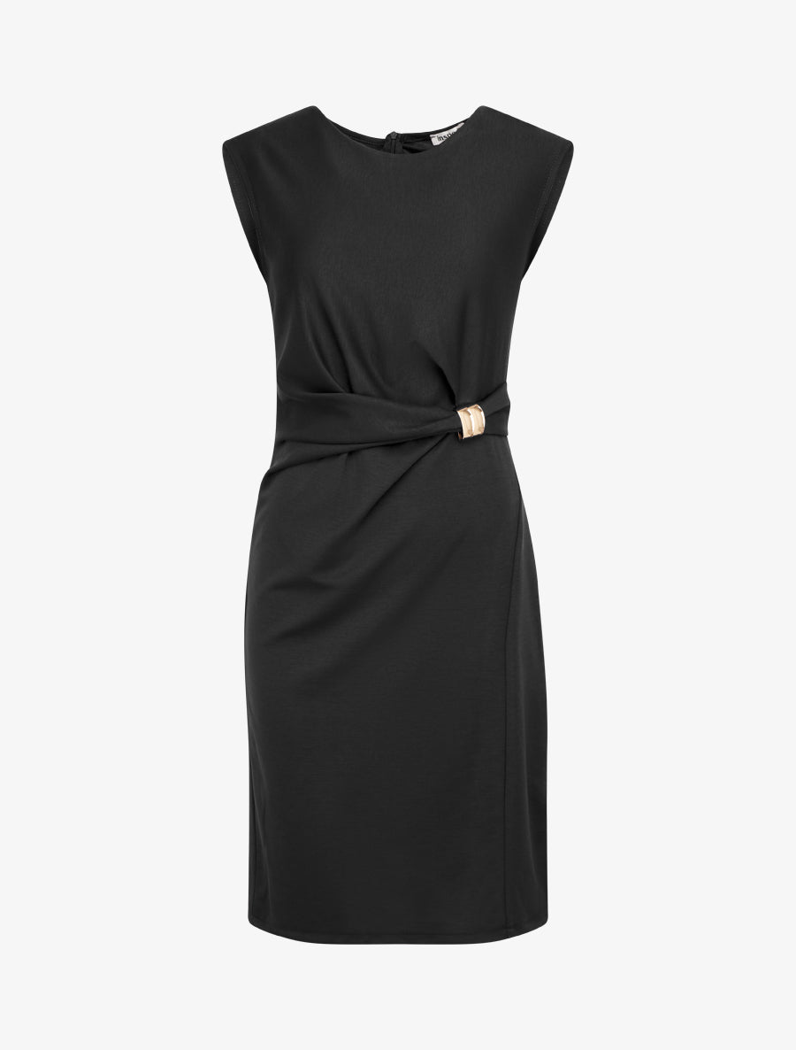 Robe droite drapée à empiècement bijou - Noir - 1