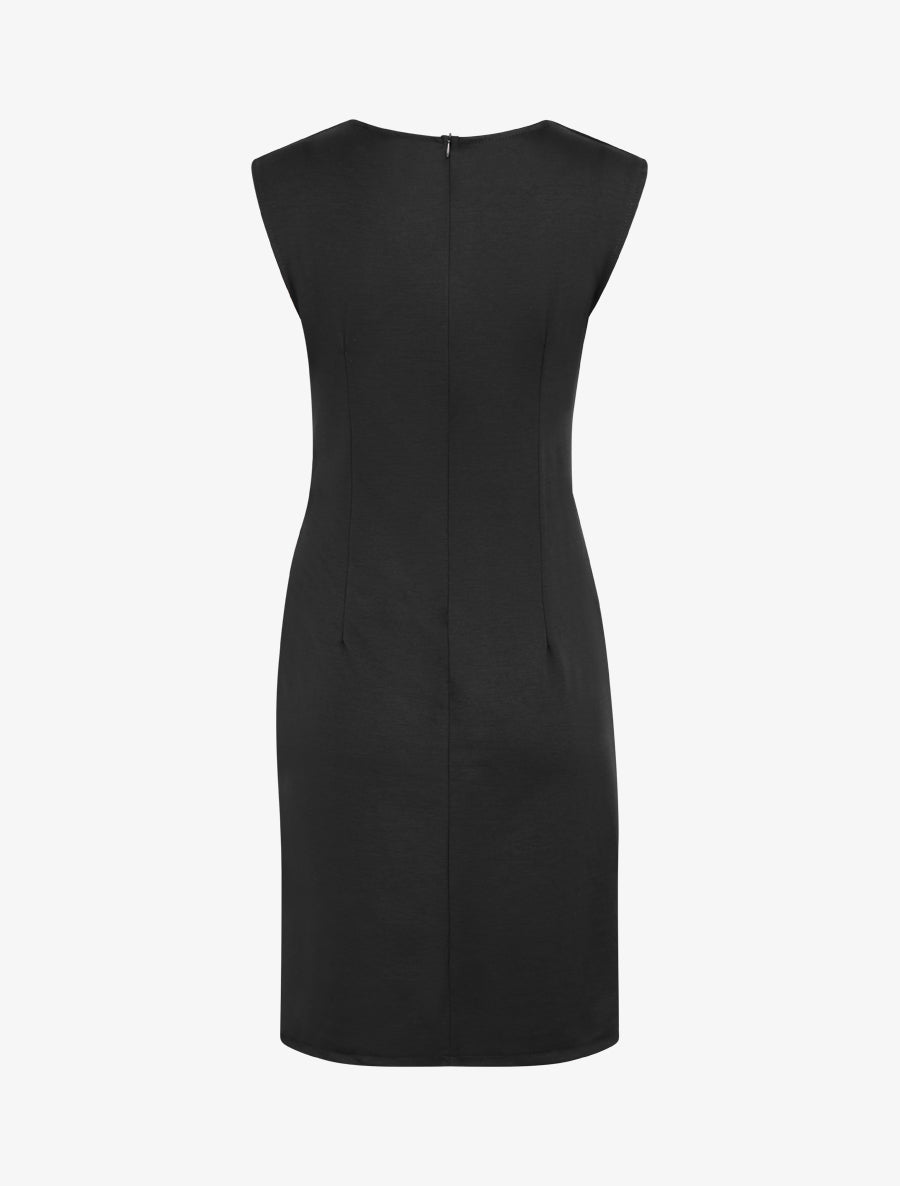 Robe droite drapée à empiècement bijou - Noir - 2