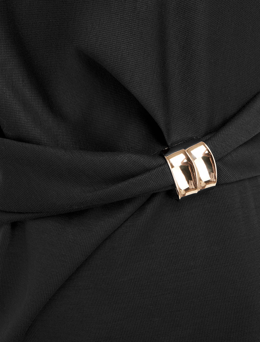 Robe droite drapée à empiècement bijou - Noir - 3