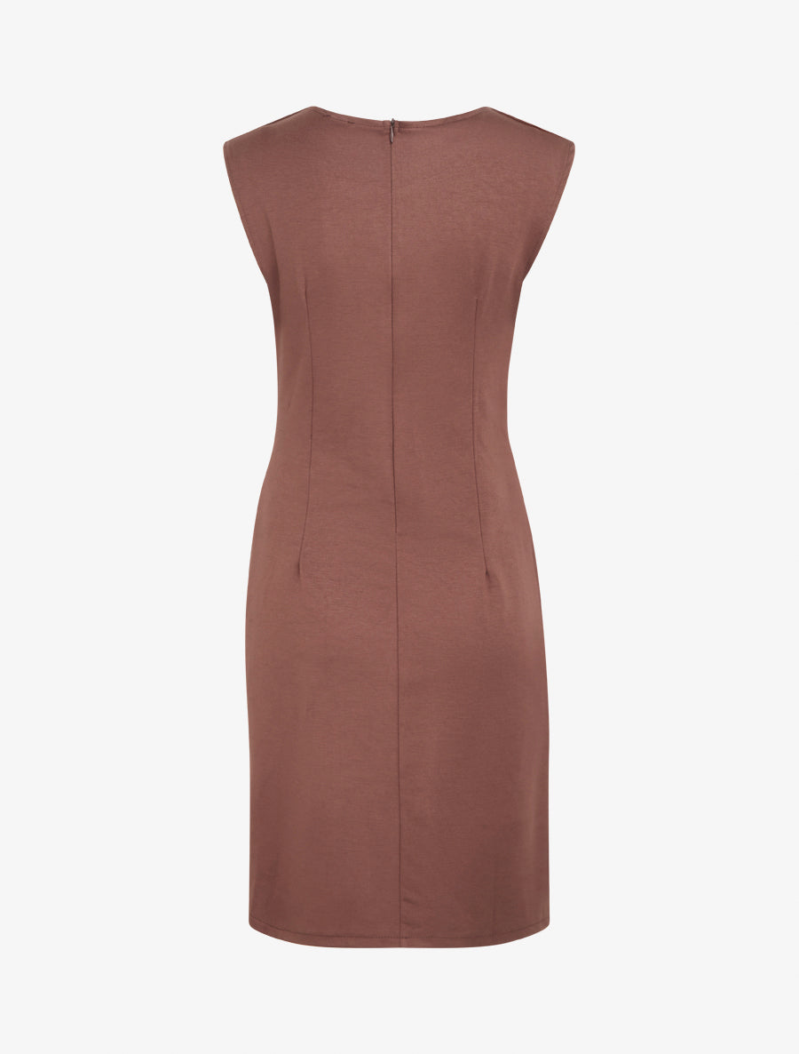 Robe droite drapée à empiècement bijou - Marron - 2