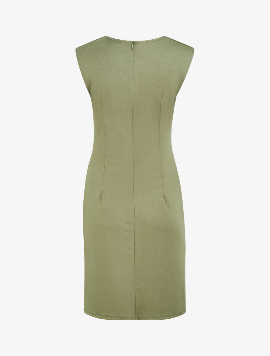 Robe droite drapée à empiècement bijou - Kaki - 2