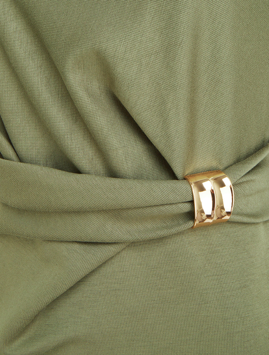 Robe droite drapée à empiècement bijou - Kaki - 3