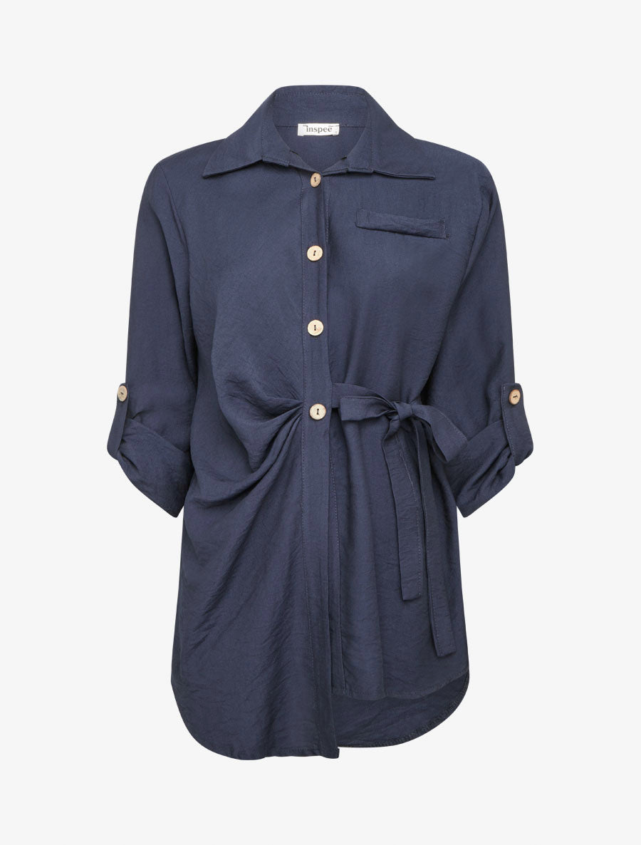 Chemise asymétrique effet drapé - Marine - 1