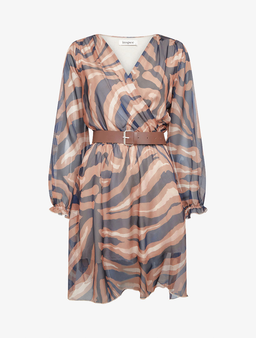 Robe col cache-coeur imprimé zèbré - Marine - 1