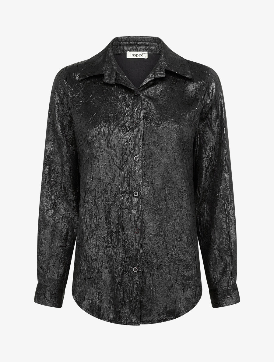 Chemise fluide effet froissé coupe droite - Noir - 1