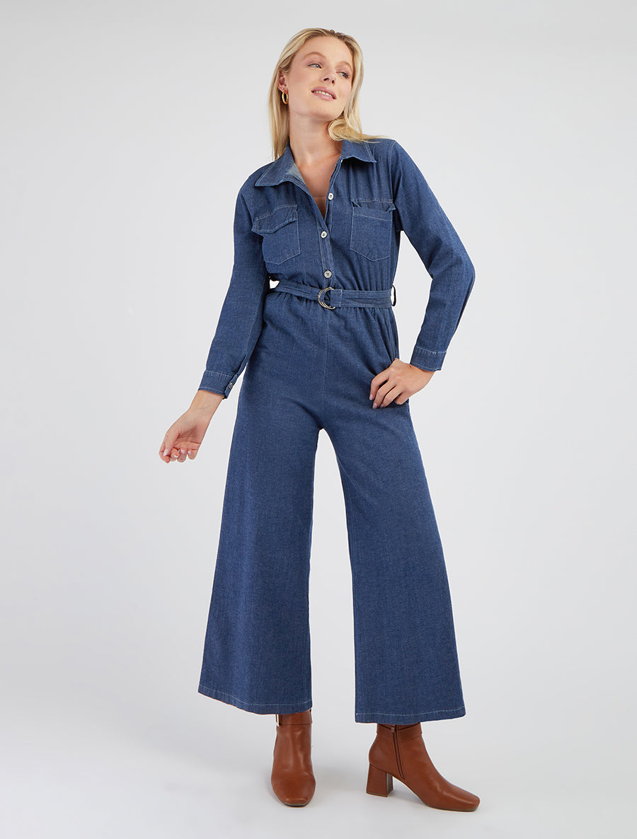 Tuta in denim con vita elasticizzata - Blu denim