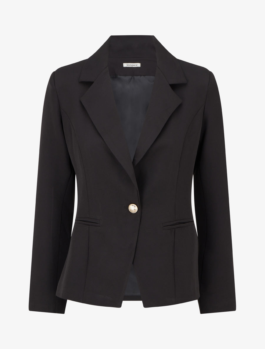 Blazer uni boutonné - Noir - 1