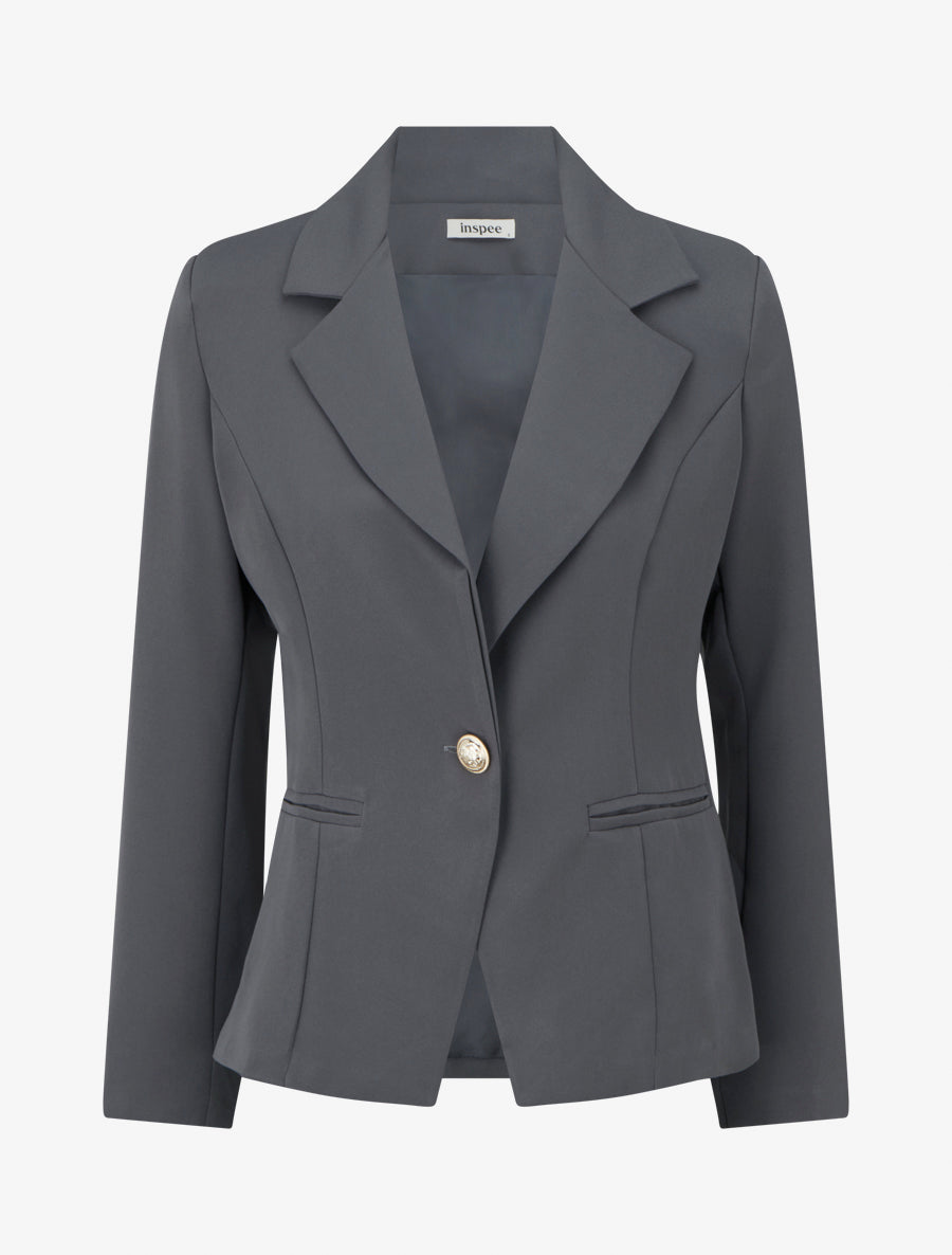 Blazer uni boutonné - Gris - 1