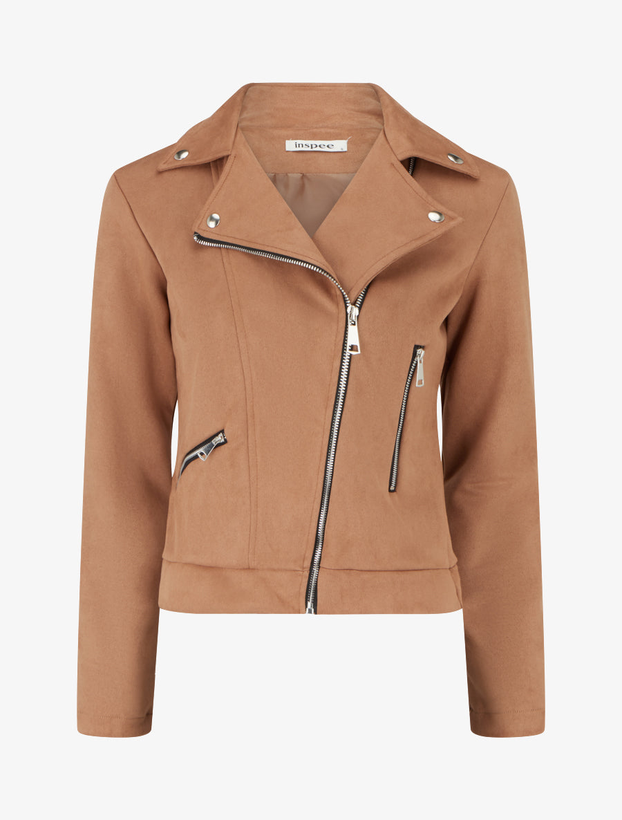 Veste en suédine style perfecto - Camel - 1