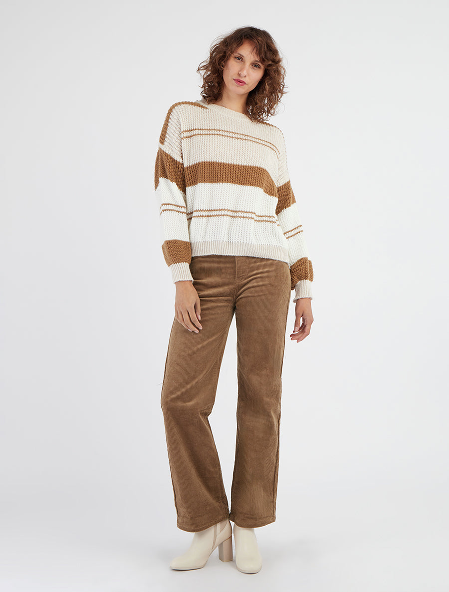 Maglione in maglia con bande a contrasto - Beige/cammello