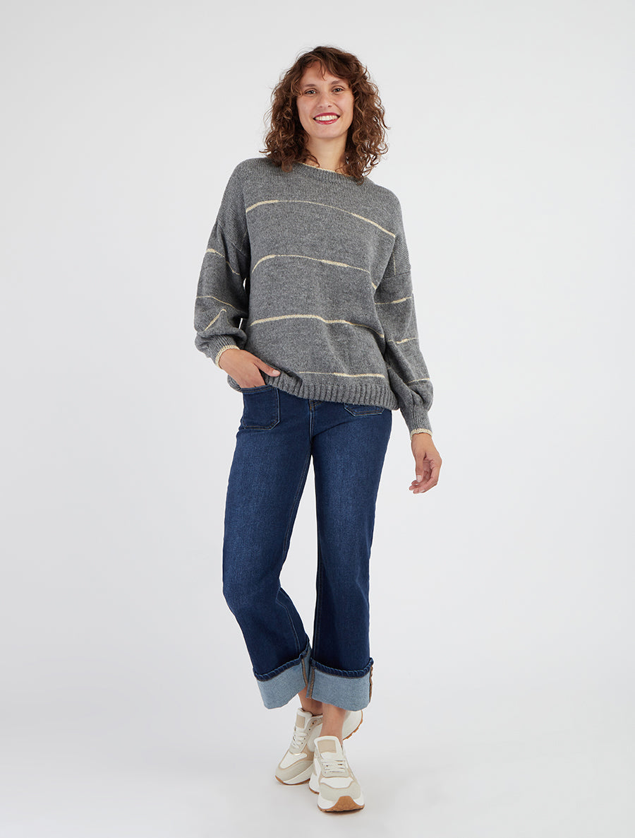 Maglione semplice con righe iridescenti - Grigio