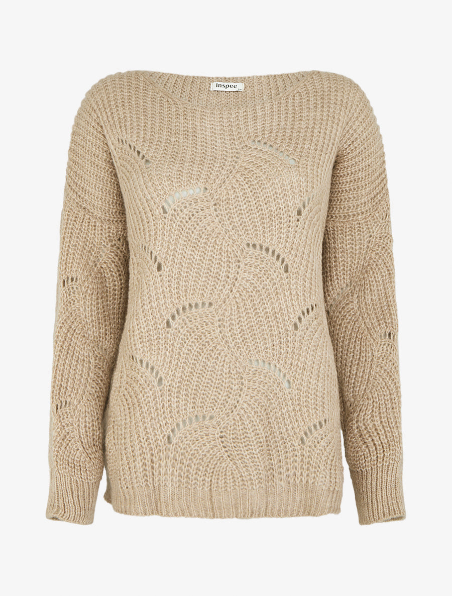 Pull uni à détail ajouré - Beige - 1