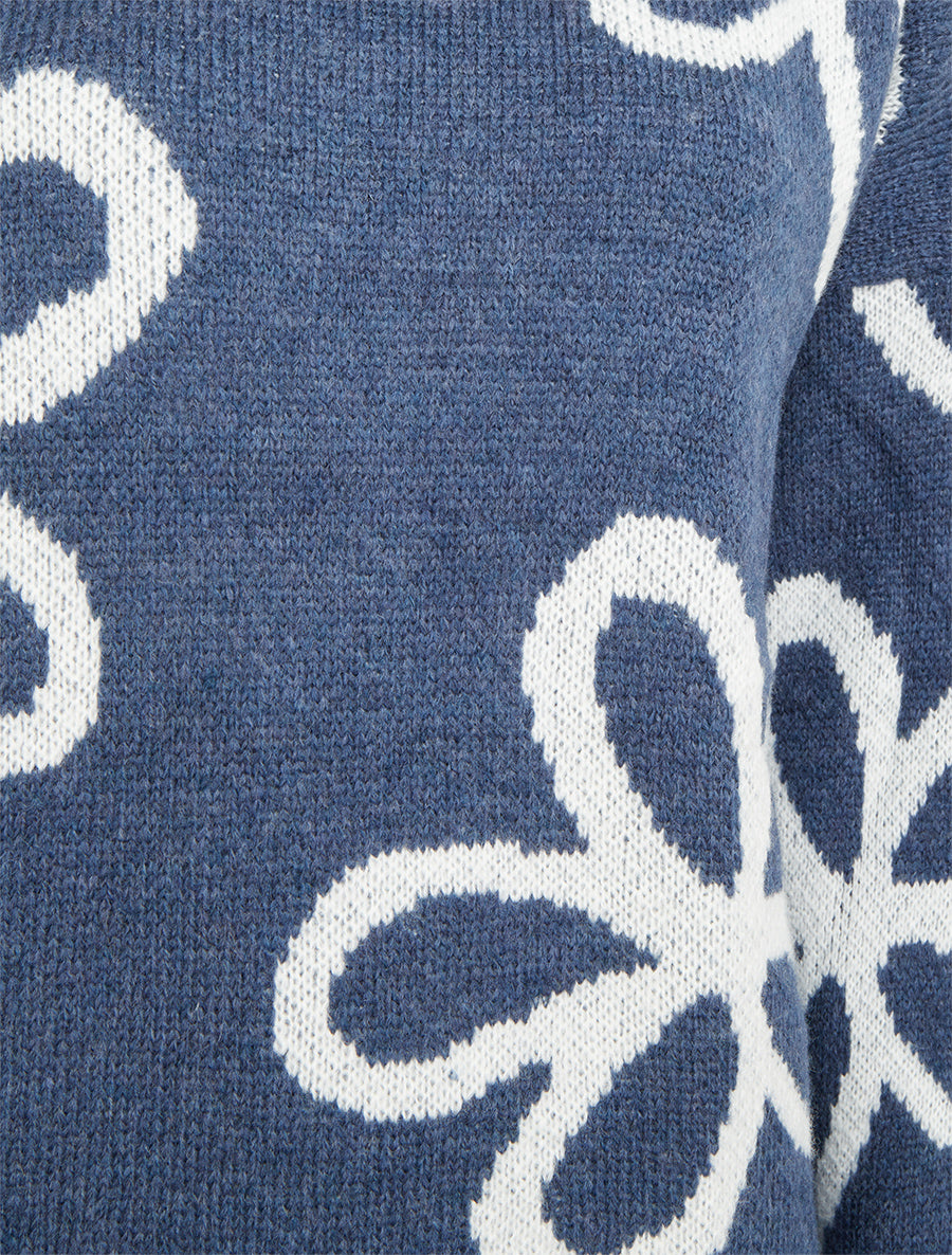 Pull droit à imprimé floral - Bleu - 3
