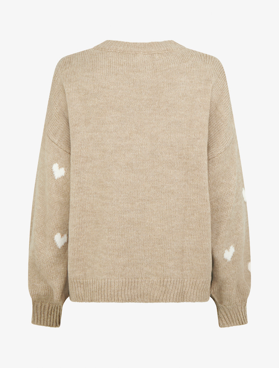 Maglione in maglia con motivi a cuori - Beige