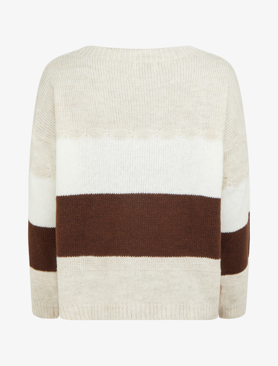 Pull rayé à col rond - Beige - 2