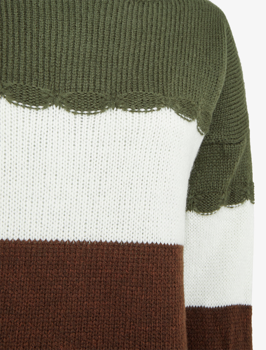 Pull rayé à col rond - Kaki - 3