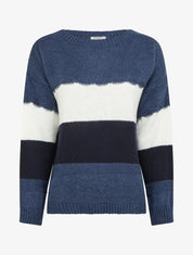 Pull rayé à col rond - Bleu - 1