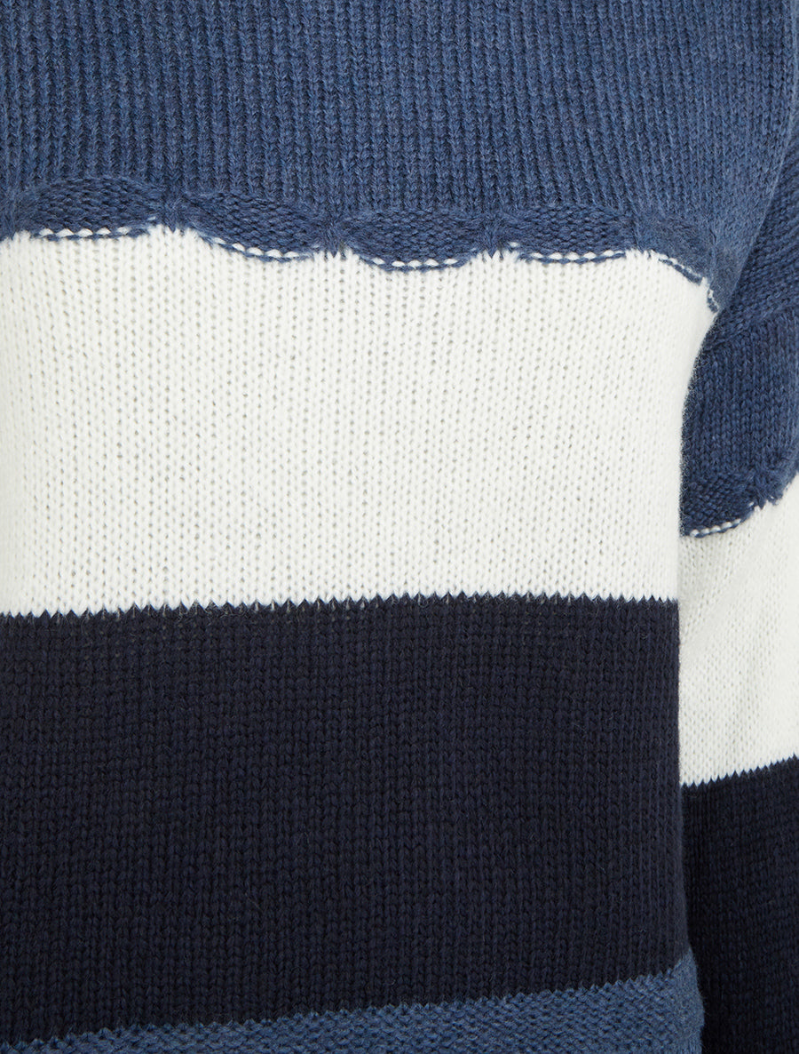 Pull rayé à col rond - Bleu - 3