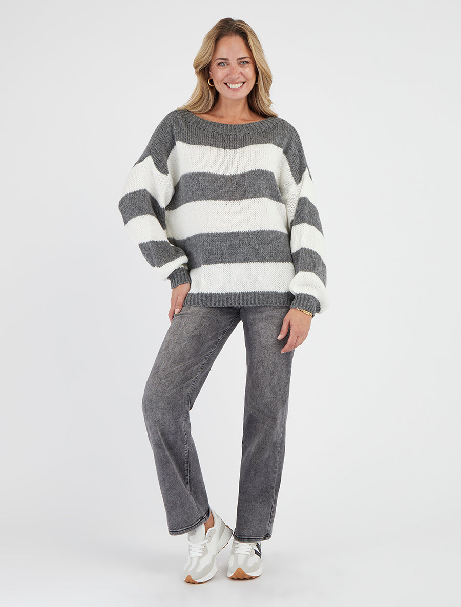 Maglione a righe bicolore in maglia - Grigio