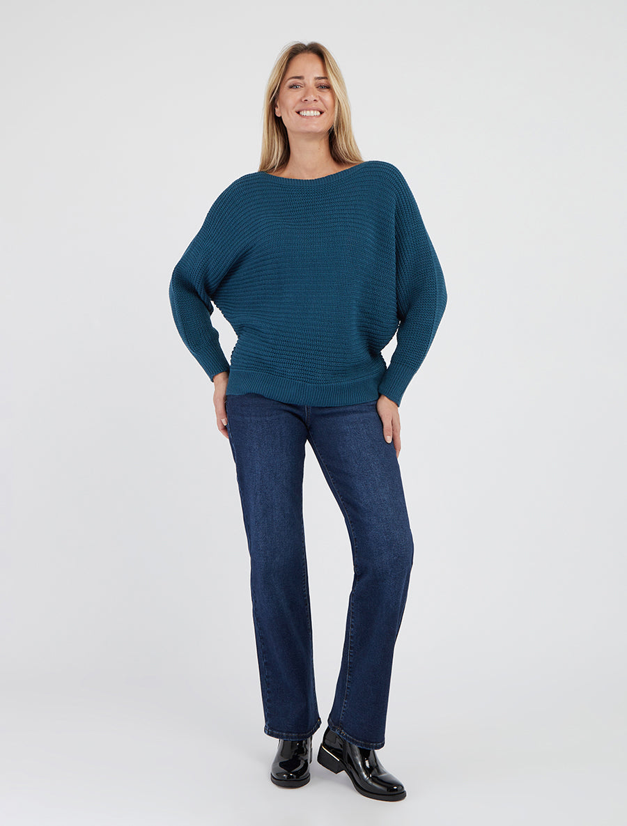 Maglione semplice con maniche a pipistrello - Blu petrolio