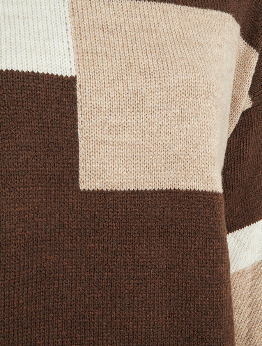 Pull color bloc en maille - Marron - 3