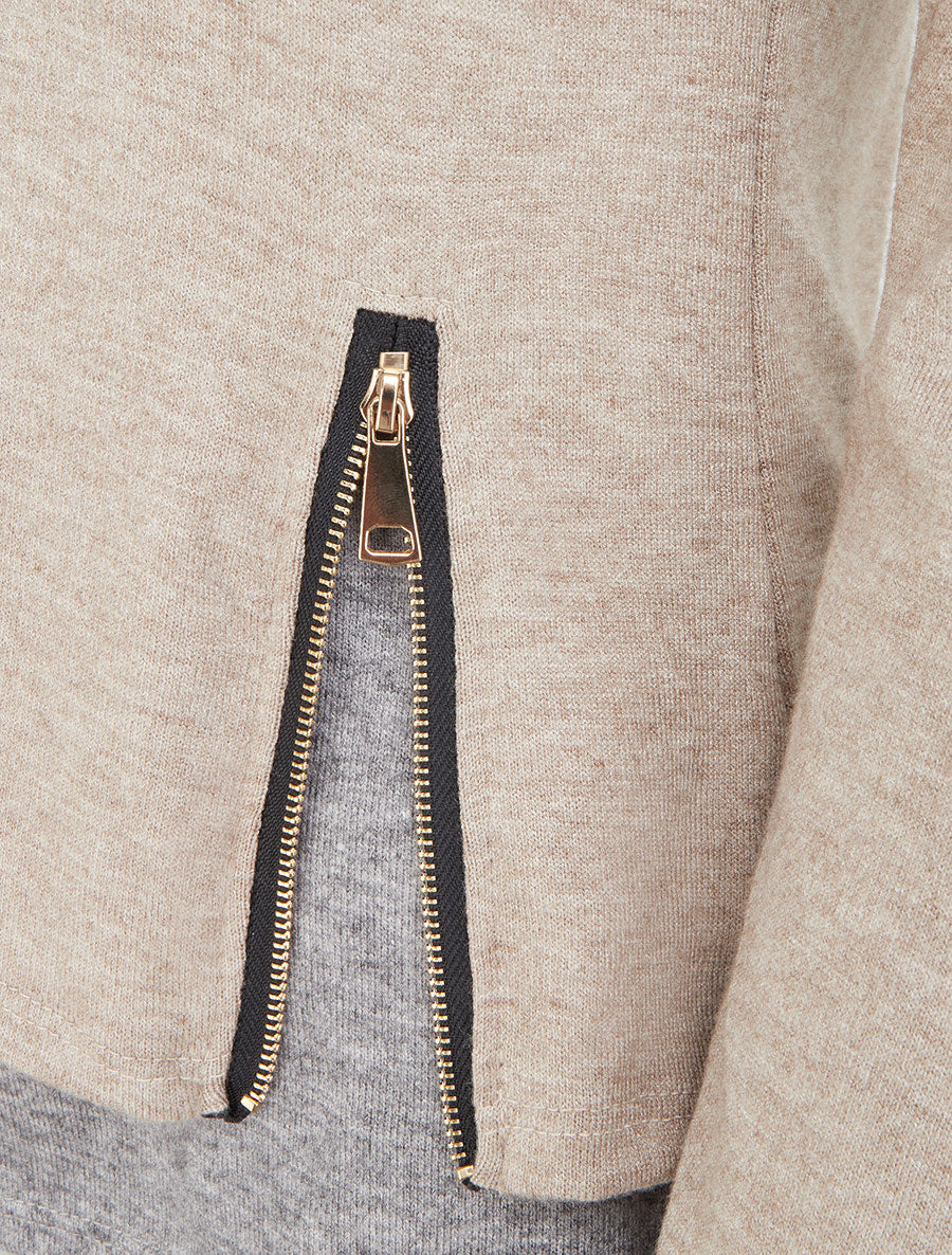 Pull bicolore zippé sur le côté - Taupe/gris - 3