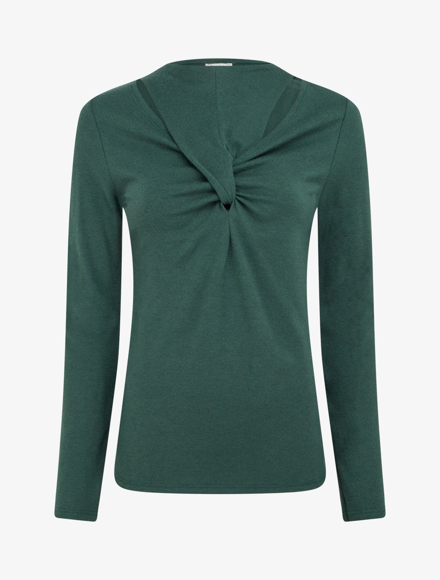 Pull fin uni à col fantaisie - Vert sapin - 1