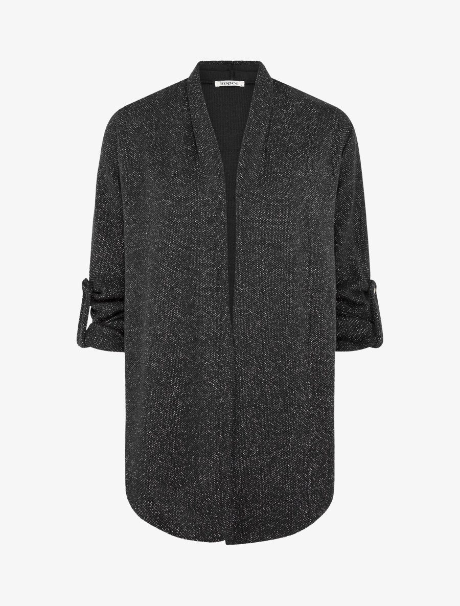 Gilet uni irisé à manches longues retroussables - Noir - 1