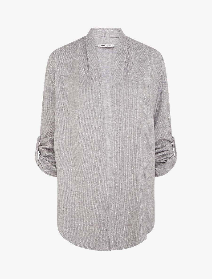 Gilet uni irisé à manches longues retroussables - Gris - 1
