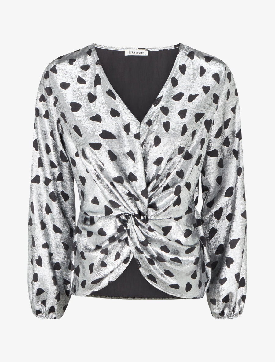 Blouse irisée élastiquée à motifs coeurs - Argent - 1