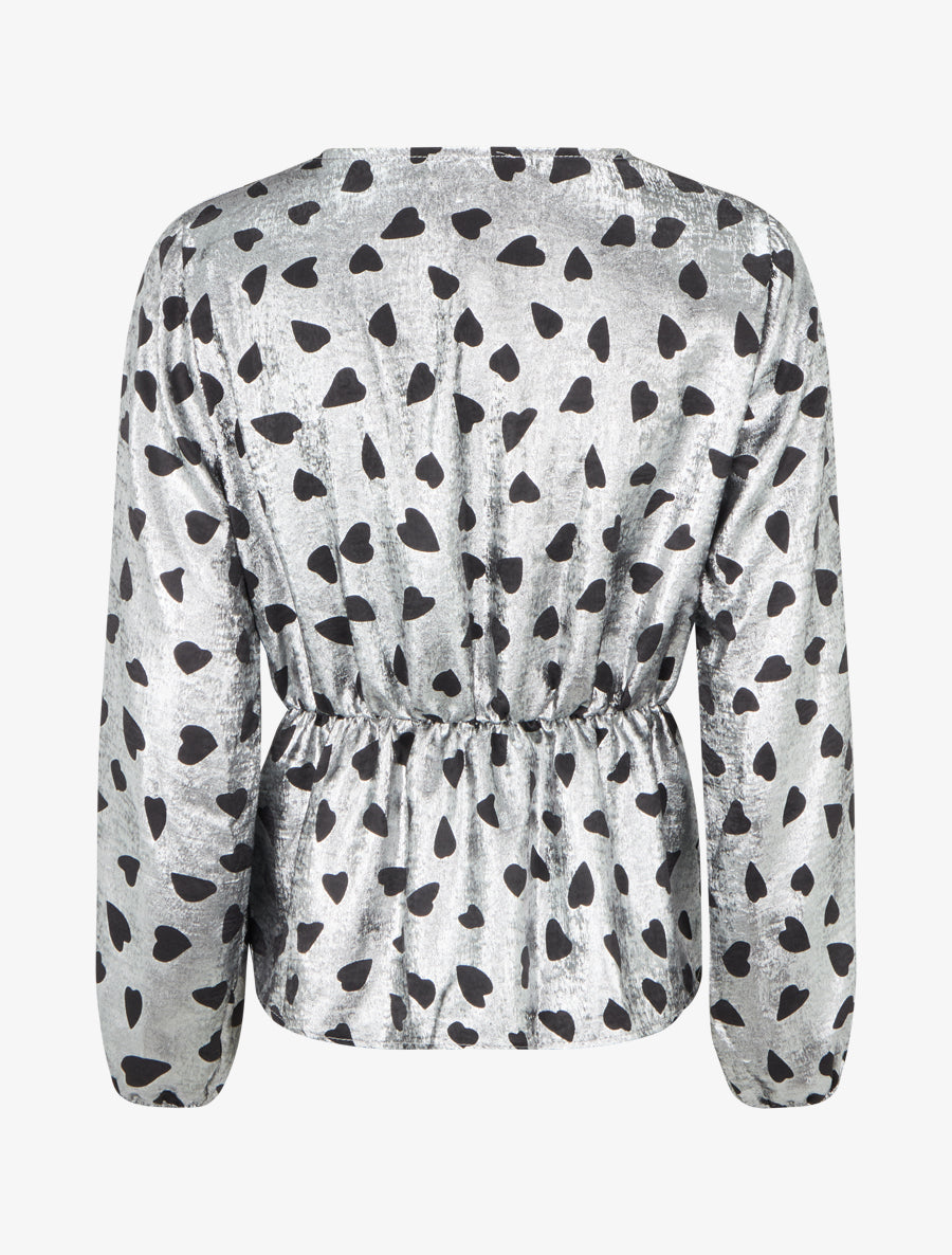 Blouse irisée élastiquée à motifs coeurs - Argent - 2