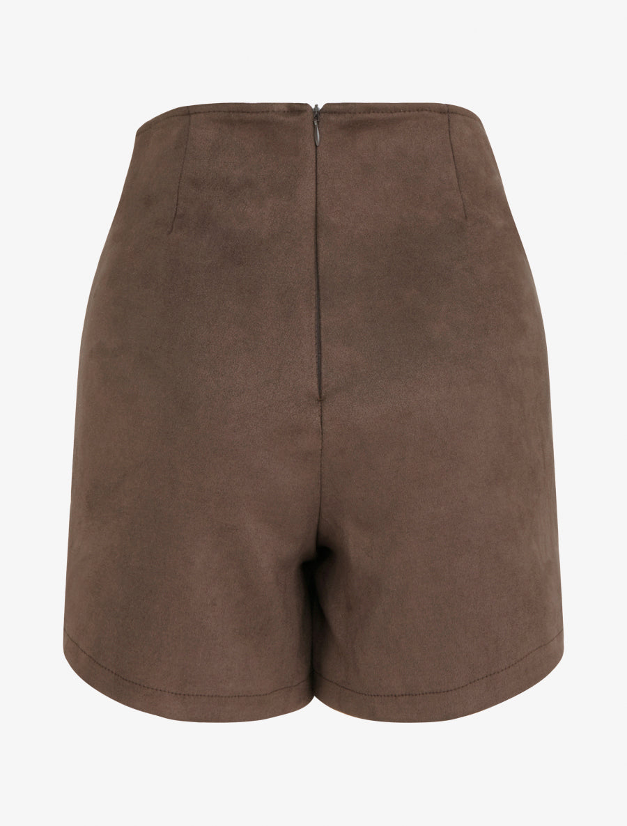 Gonna pantaloncino con zip in camoscio - Marrone