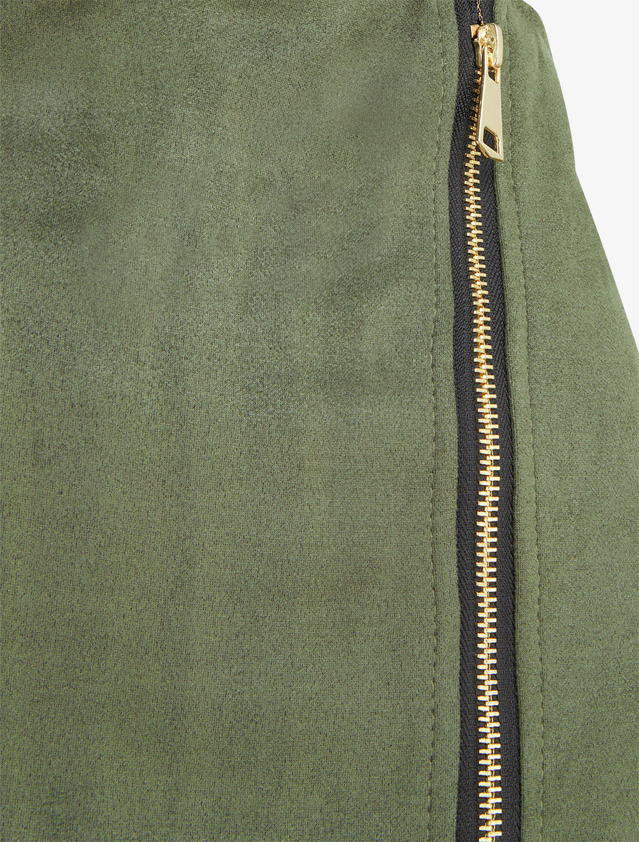 Gonna pantaloncino con zip in camoscio - Cachi