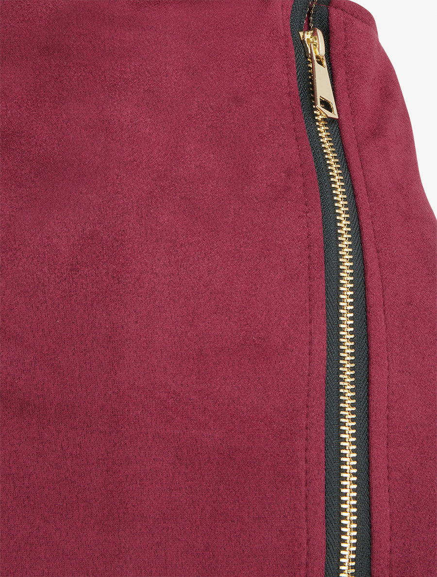 Gonna pantaloncino con zip in camoscio - Feccia di vino