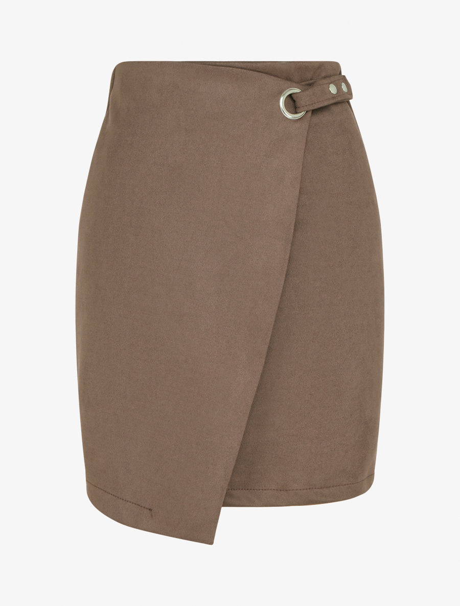 Gonna stile portafoglio con occhiello - Marrone