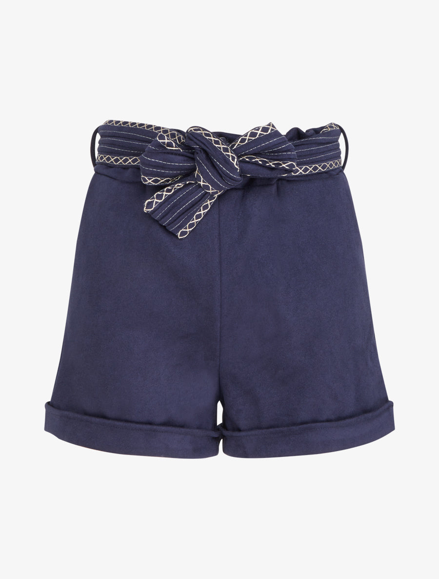 Short en suédine à ceinture brodée - Marine - 1