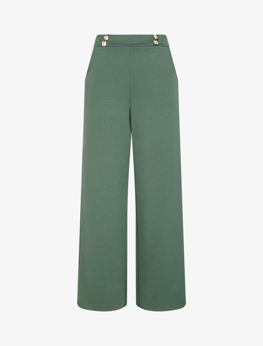 Pantalon fluide taille ornée de boutons - Kaki - 1