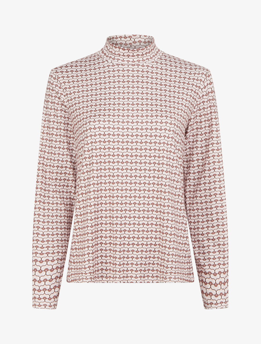 Top imprimé rétro à col roulé - Beige - 1