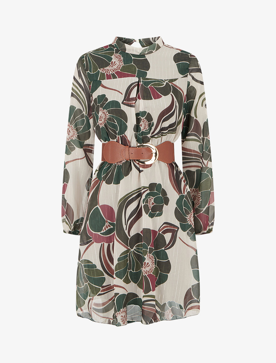 Robe irisée à imprimé floral - Kaki - 1