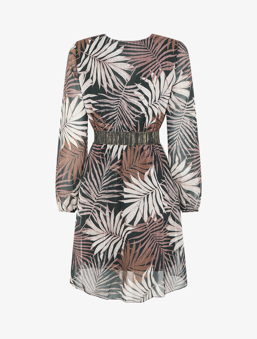 Robe cintrée en voile imprimé feuillage - Noir - 2