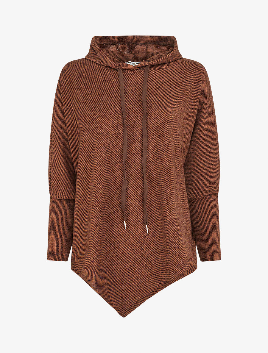 Pull fin asymétrique à capuche - Marron - 1