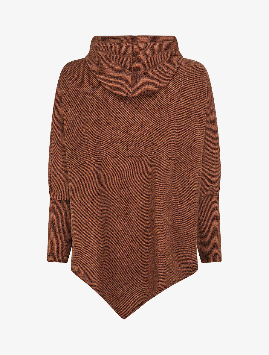 Pull fin asymétrique à capuche - Marron - 2