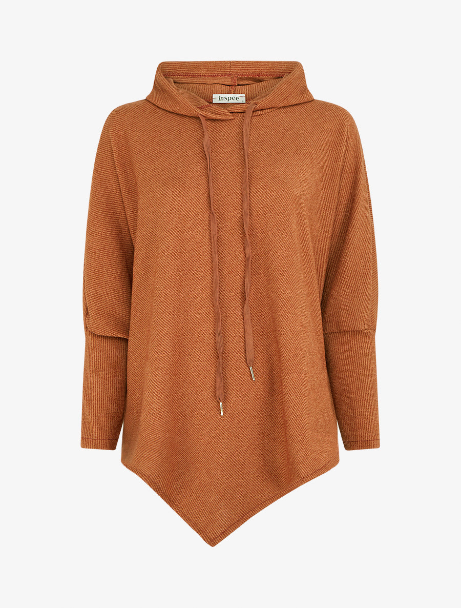 Pull fin asymétrique à capuche - Terre de sienne - 1