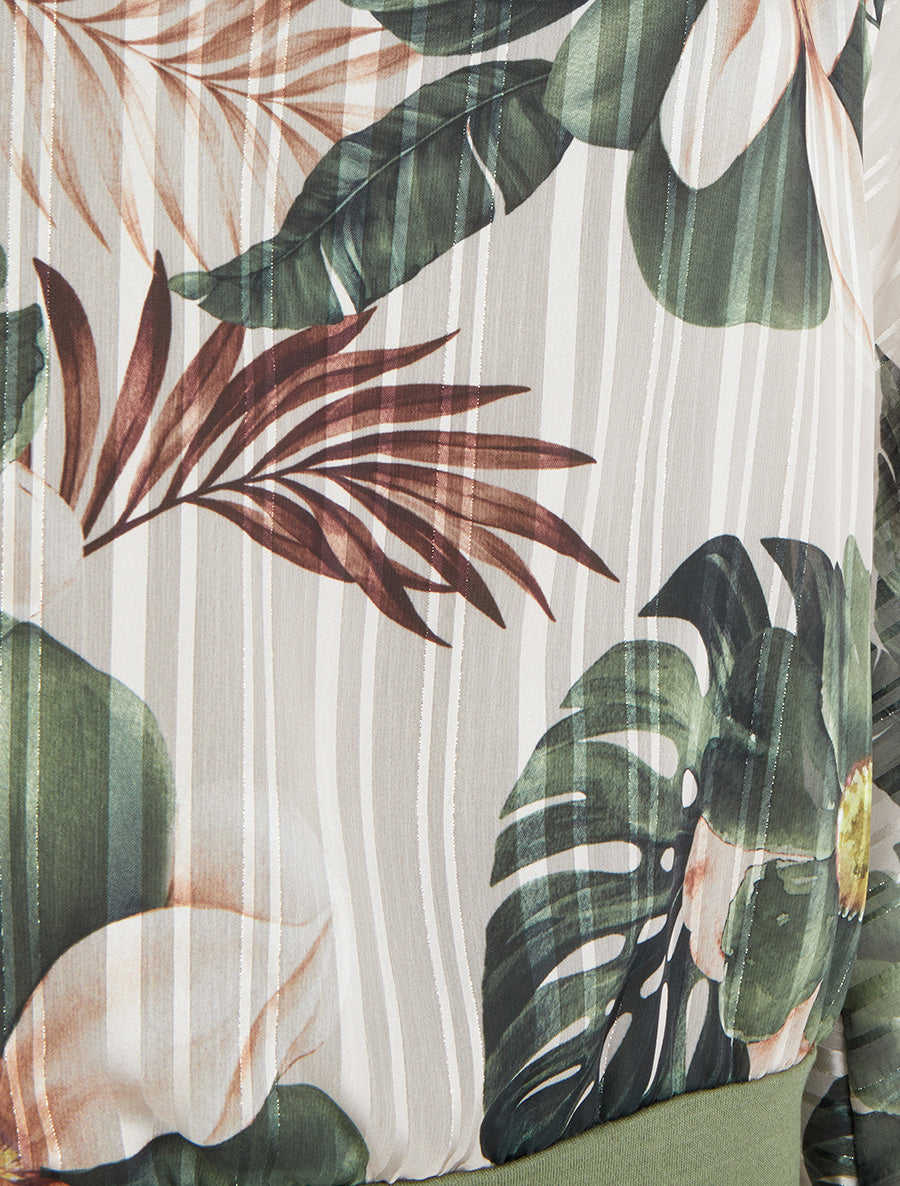 Blouse en voile imprimé feuillage à détail irisé - Kaki - 3