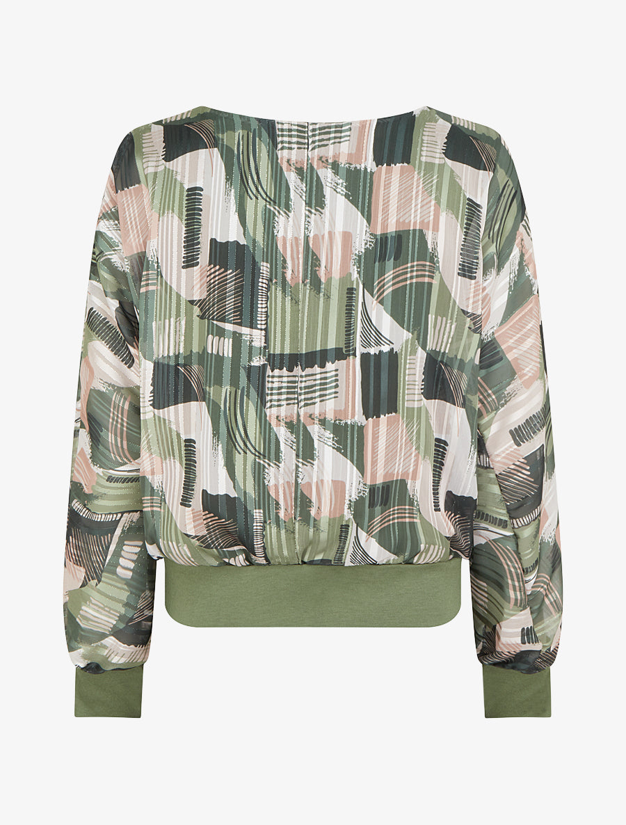 Blouse en voile imprimé fantaisie à détail irisé - Kaki - 2