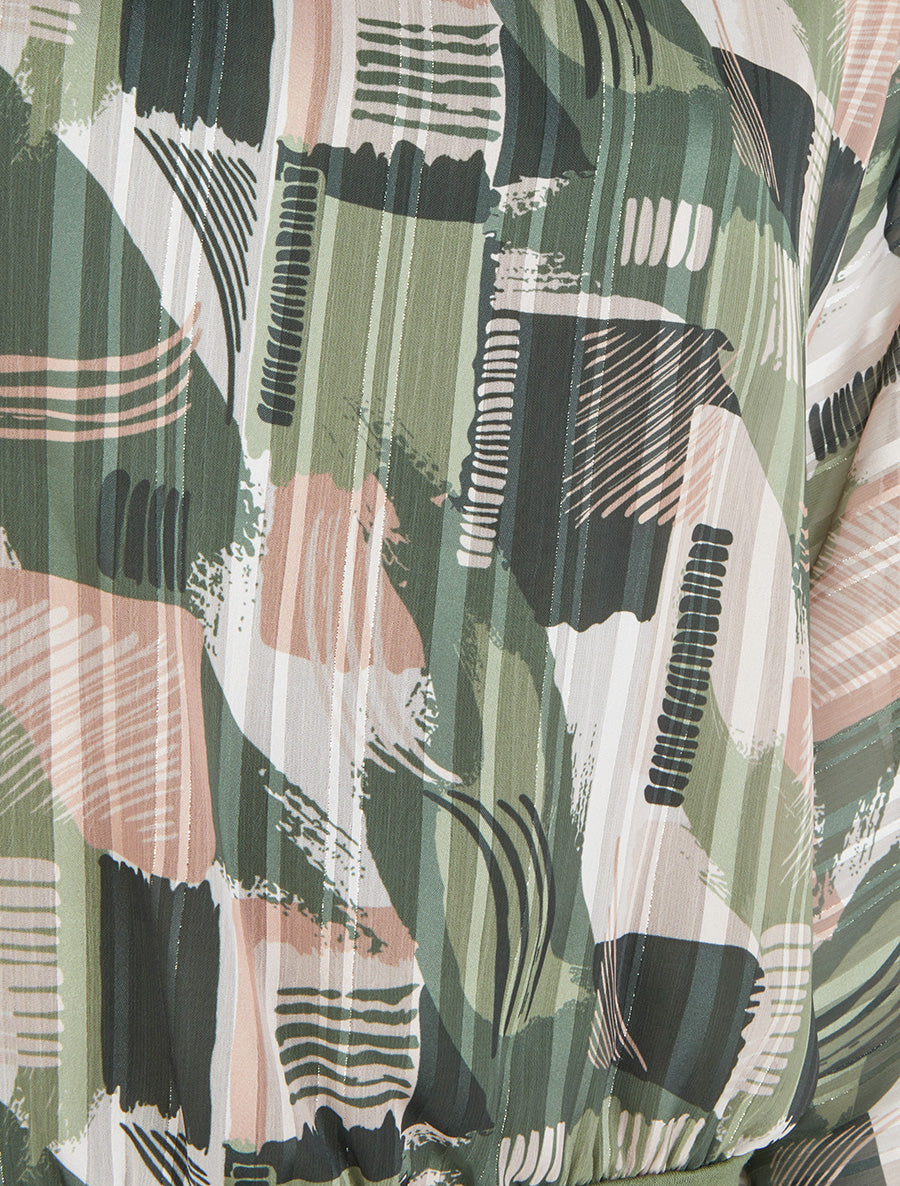 Blouse en voile imprimé fantaisie à détail irisé - Kaki - 3