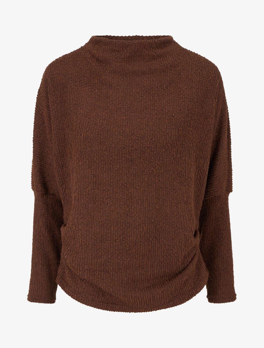 Pull texturé à manches longues - Marron - 1