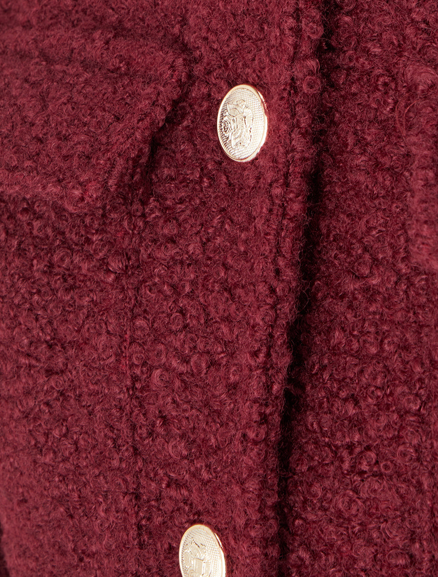 Manteau court effet laine bouclée - Bordeaux - 3